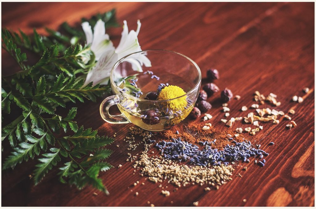 Tea made of herbs and flowers as alternative medicine