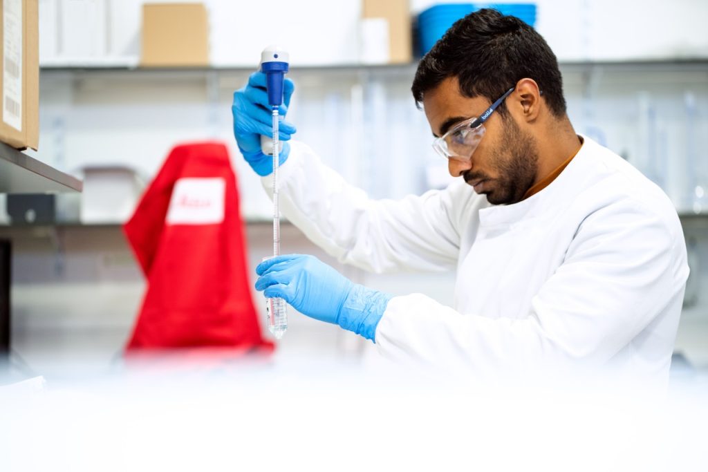 scientist wearing safety glasses