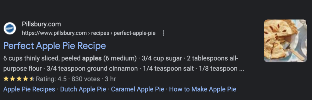 structured data for Pillsbury apple pie recipe